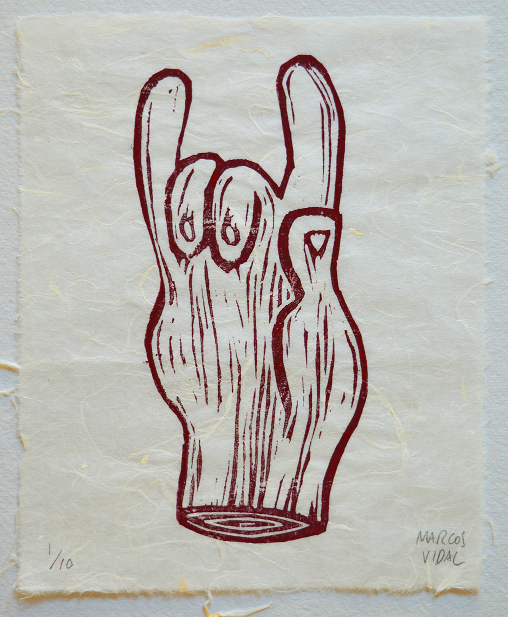 Mano 1, xilografía sobre papel japonés, 23 x 17 cms, 2022